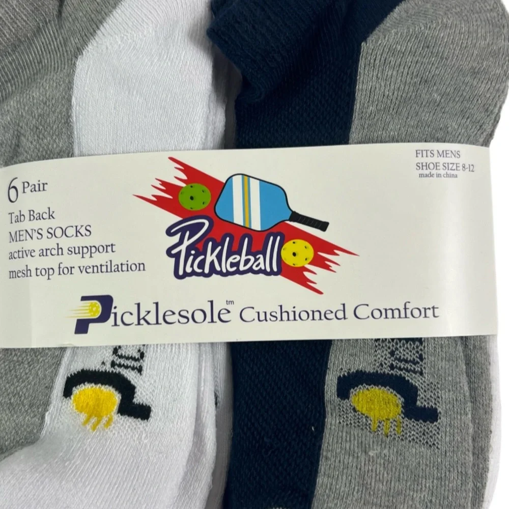 Picklesole Cushion 6 Pair Comfort Back Tab Support Pickle Ball Socks NEW